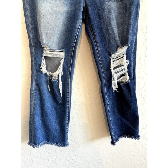 Ceros Distressed Straight Asymmetrical Front Woman's Jeans Size 30 Denim Blue - Picture 13 of 16